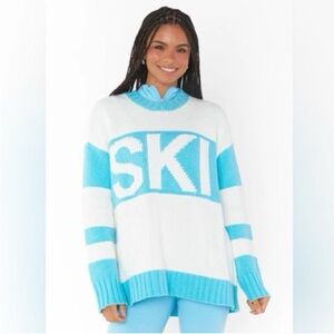 Show Me Your Mumu Ski in Sweater Powder Blue Spellout Colorblock Apres